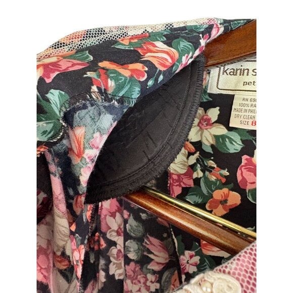 VTG Cottage Karin Stevens Lace collar Floral Button Front Dress, Women's Size 8 - Picture 10 of 12